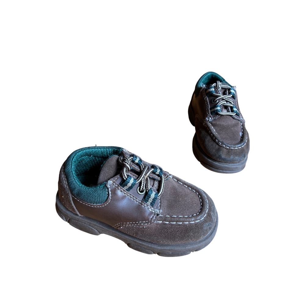 Vintage Fisher Price Toddler Boys Suede Brown Green Moc Toe Oxford Shoes Size 5